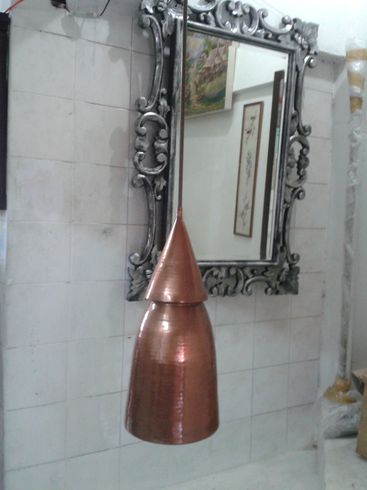 Copper lamp  size shade 20xh46 cm.stick long 100 cm.